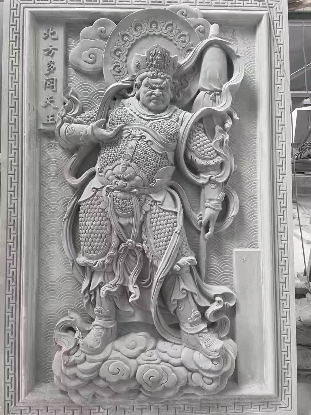 自贡 芝麻灰花岗岩人物雕刻——多闻天王